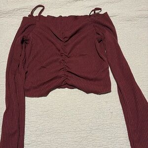 Cute Burgundy Off-shoulder Ribbed Top in size Large
